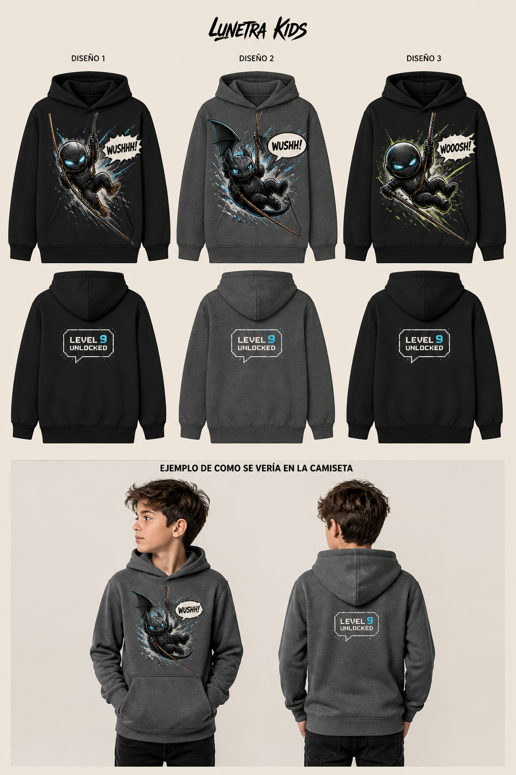 Saco capota estampado adelante y atrás